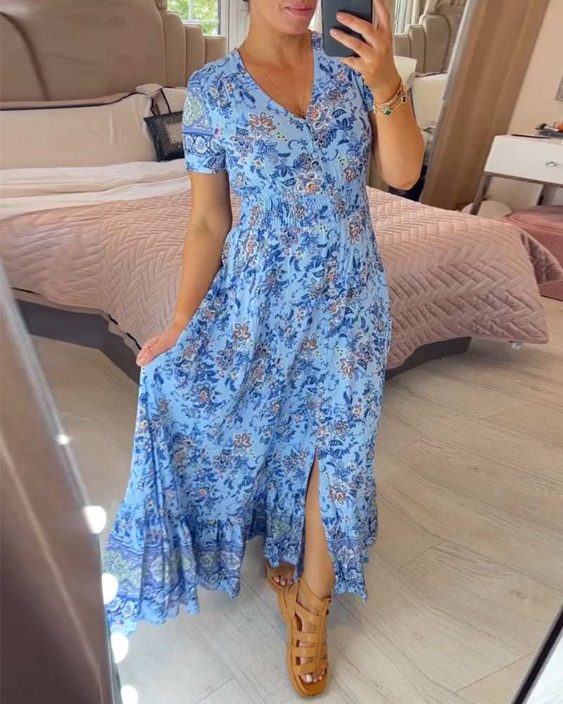 🔥Floral Print V-neck Dress