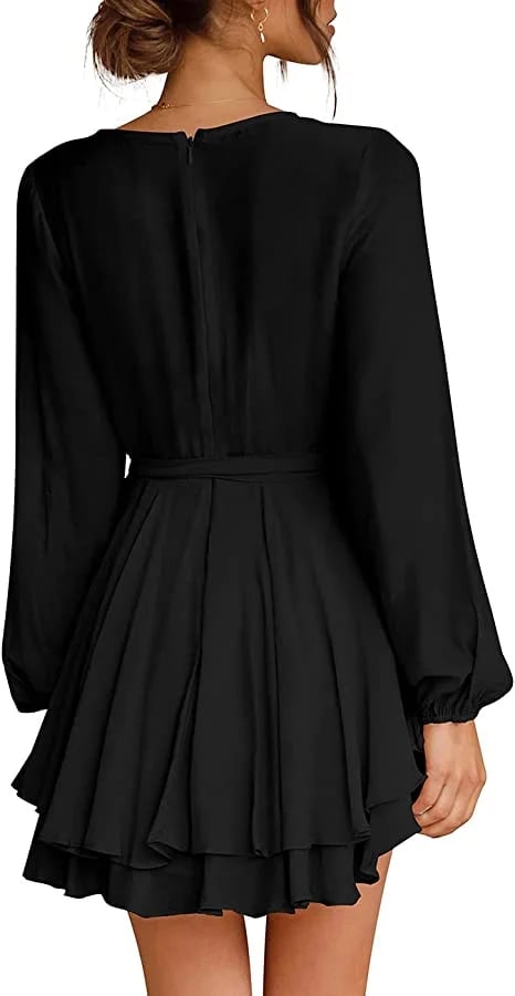 š„V-Neck Waist Tie Ruffle Mini Swing Skater Dressesā¤ļø