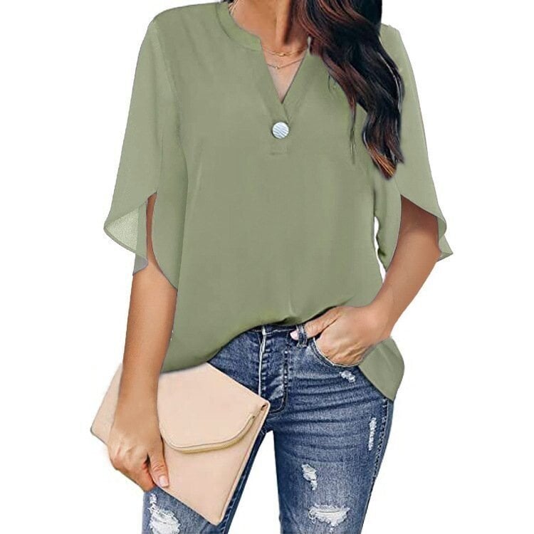 Casual solid colour V-neck chiffon shirt