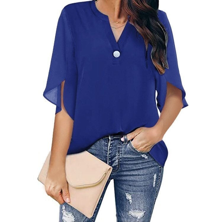 Casual solid colour V-neck chiffon shirt