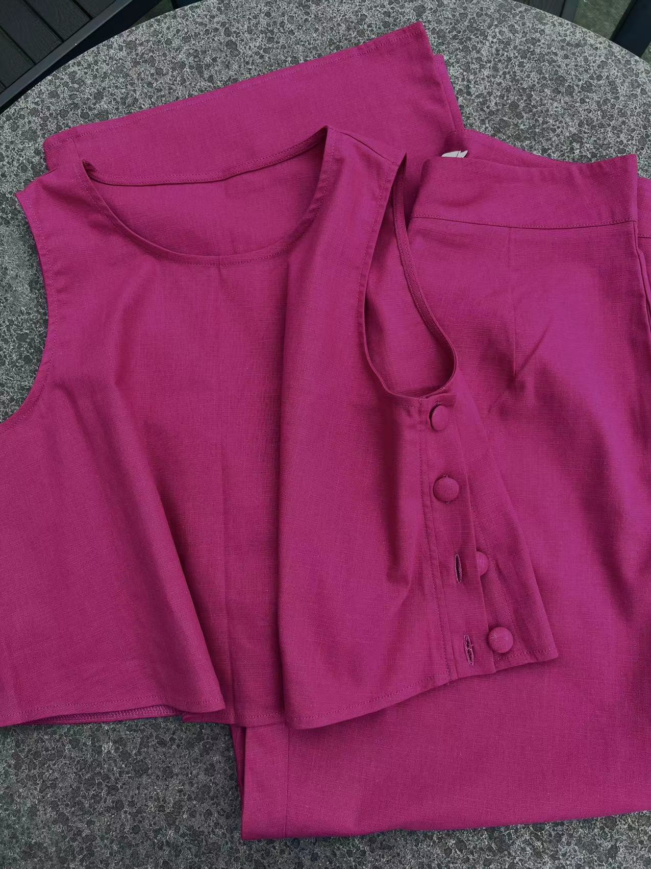 Casual Linen Elegant Solid Color Two-piece Set