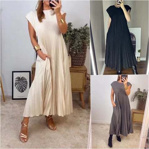 🌷Women Pleated Simple Solid Color Dress