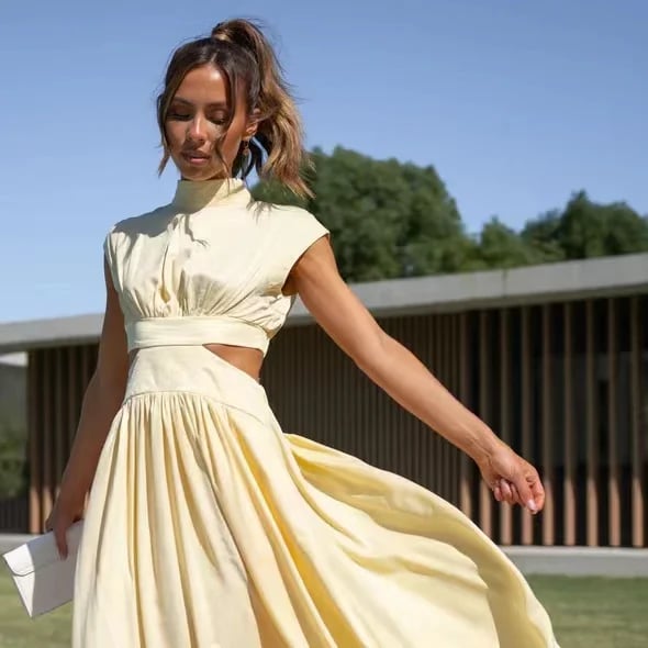 2024 Cutout Waist Pocketed Vacation Midi Dress ✨