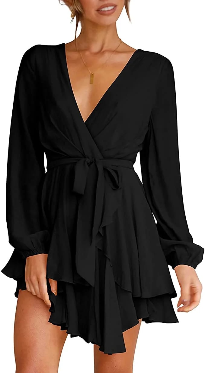 š„V-Neck Waist Tie Ruffle Mini Swing Skater Dressesā¤ļø