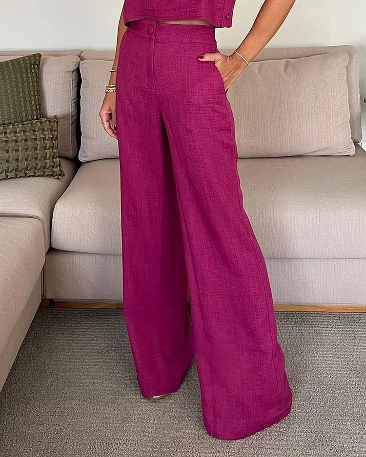 Casual Linen Elegant Solid Color Two-piece Set