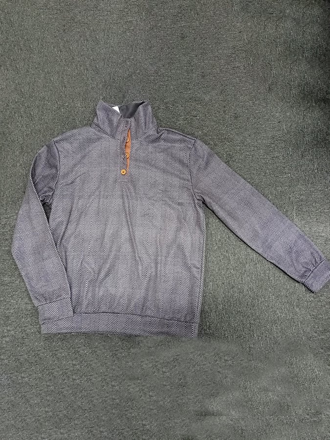 Men's Western vintage style button down sweatshirt with herringbone pattern and stand-up collar