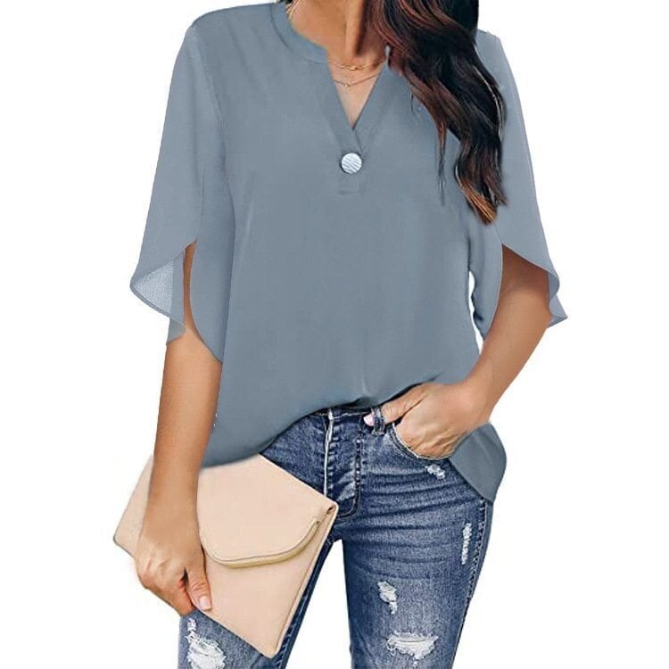 Casual solid colour V-neck chiffon shirt