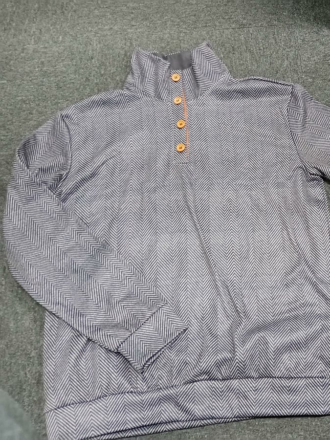 Men's Western vintage style button down sweatshirt with herringbone pattern and stand-up collar