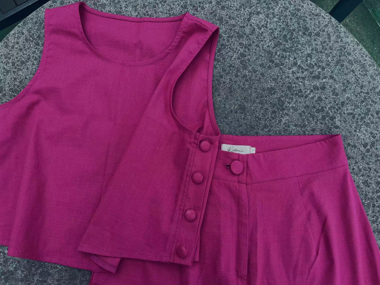 Casual Linen Elegant Solid Color Two-piece Set