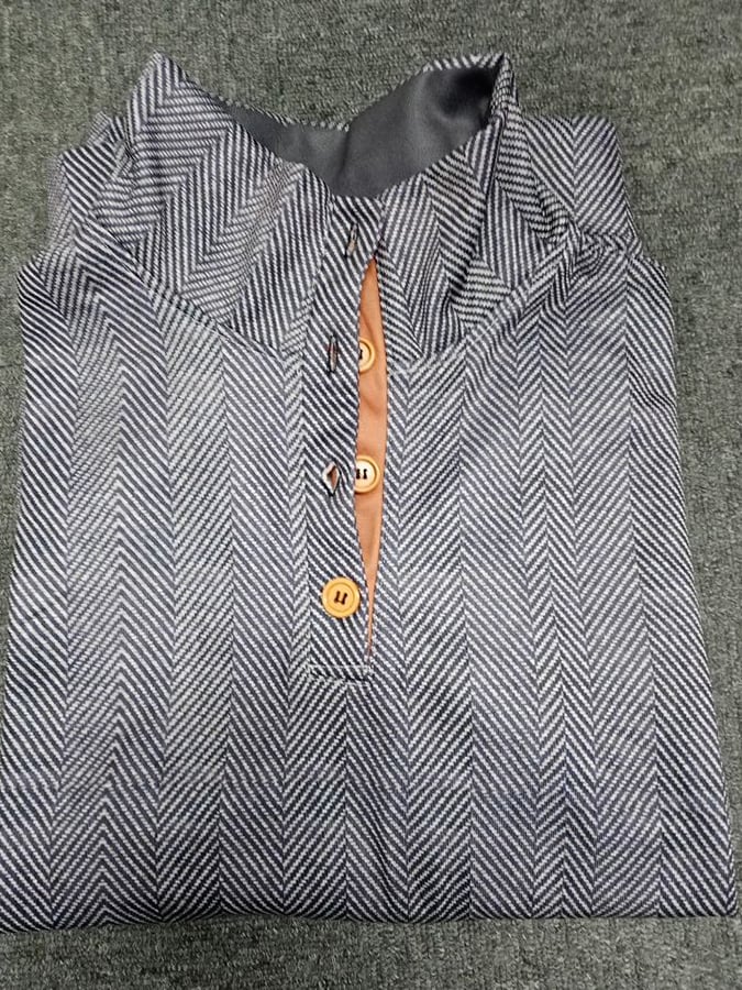Men's Western vintage style button down sweatshirt with herringbone pattern and stand-up collar