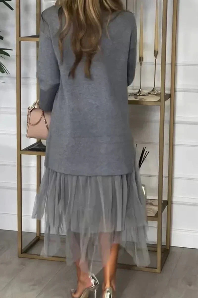 🔥Women's Casual Solid Color Mesh Patchwork Dress