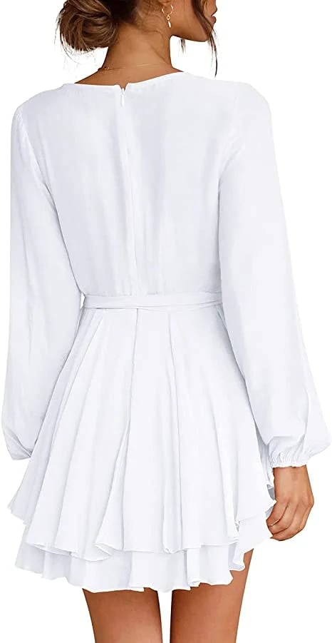 š„V-Neck Waist Tie Ruffle Mini Swing Skater Dressesā¤ļø