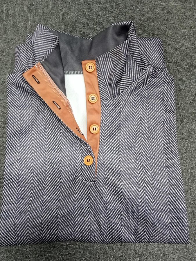 Men's Western vintage style button down sweatshirt with herringbone pattern and stand-up collar