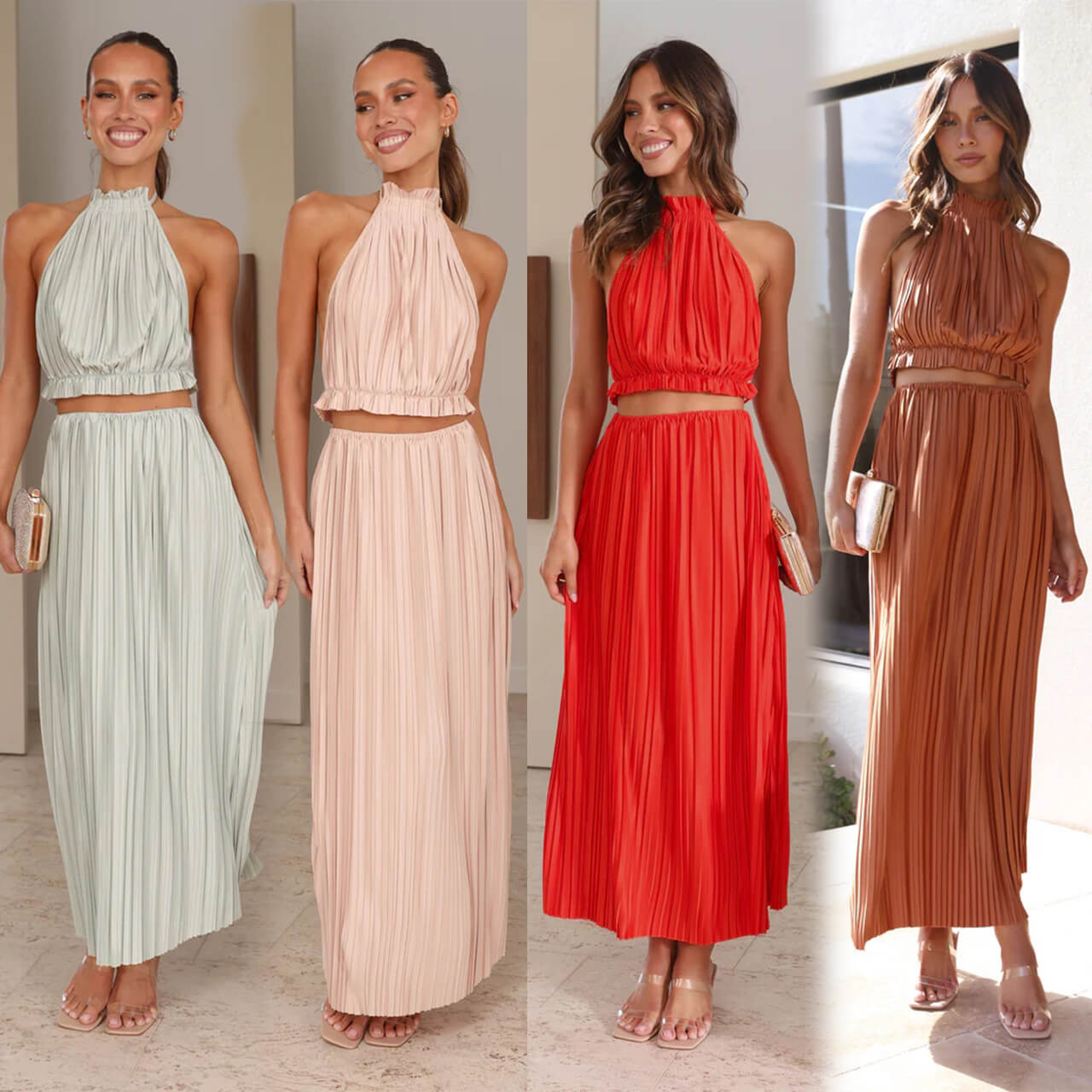 Solid Color Lace Hollow Sleeveless Suit main image 0