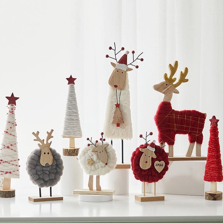 Christmas Home Decor Wool - Wood Felt Reindeer Elk Tree Decorations