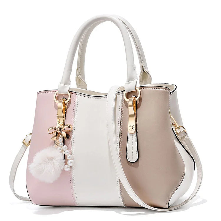 2023 New Elegant Tri-color contrast wool ball Women's Handbag