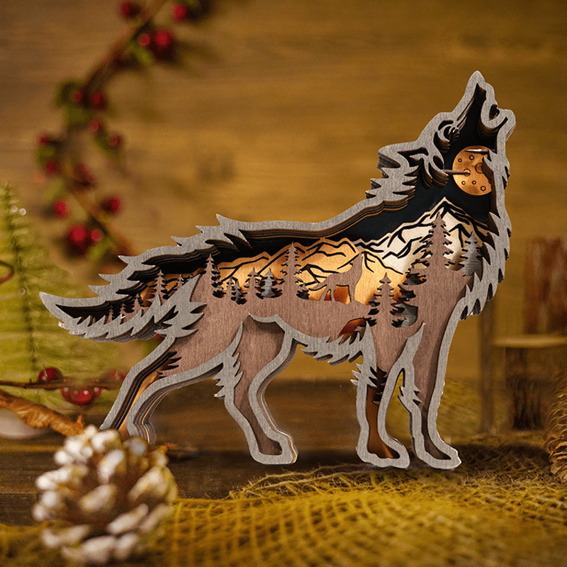 3D Creative Wolf Wood Decoration Forest Animals Wooden Crafts Carved Art