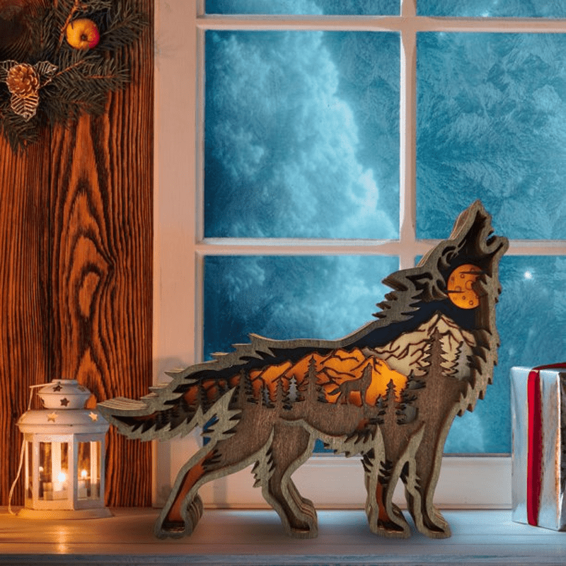 3D Creative Wolf Wood Decoration Forest Animals Wooden Crafts Carved Art