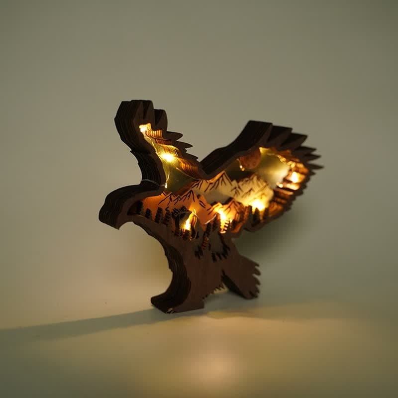 3D Hand Carved Wooden Eagle Decoration Wood Carved Art Flying Eagle Statue Artwork