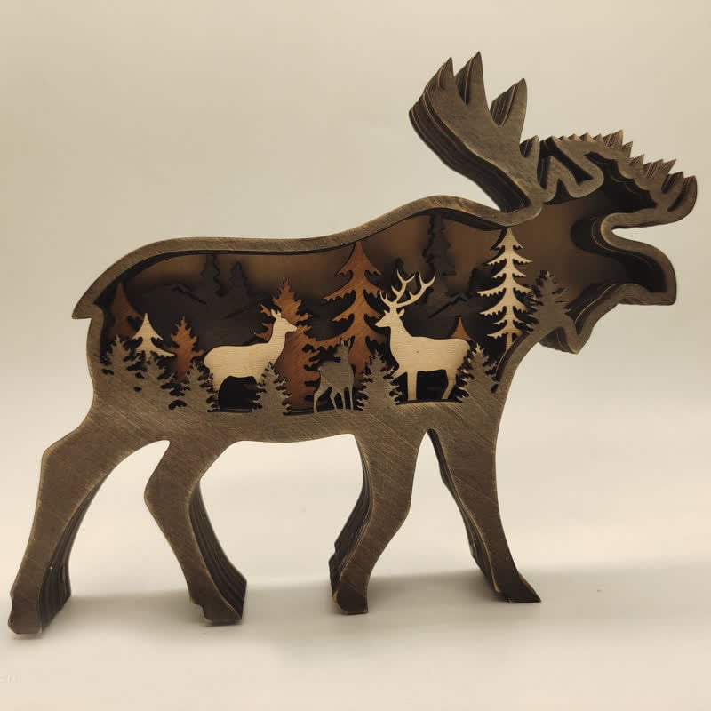 3D Animals Wooden Crafts with Light Deer Moose Home Decor for Wall and Tabletop