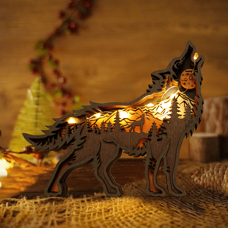 3D Creative Wolf Wood Decoration Forest Animals Wooden Crafts Carved Art