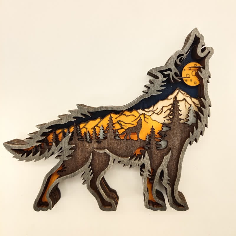 3D Creative Wolf Wood Decoration Forest Animals Wooden Crafts Carved Art