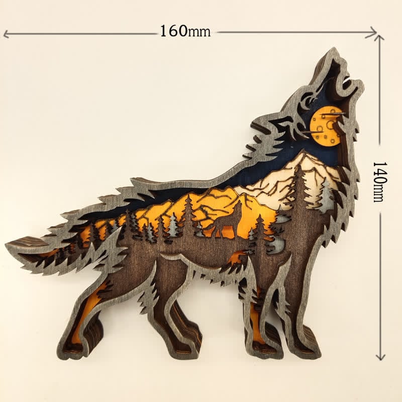 3D Creative Wolf Wood Decoration Forest Animals Wooden Crafts Carved Art