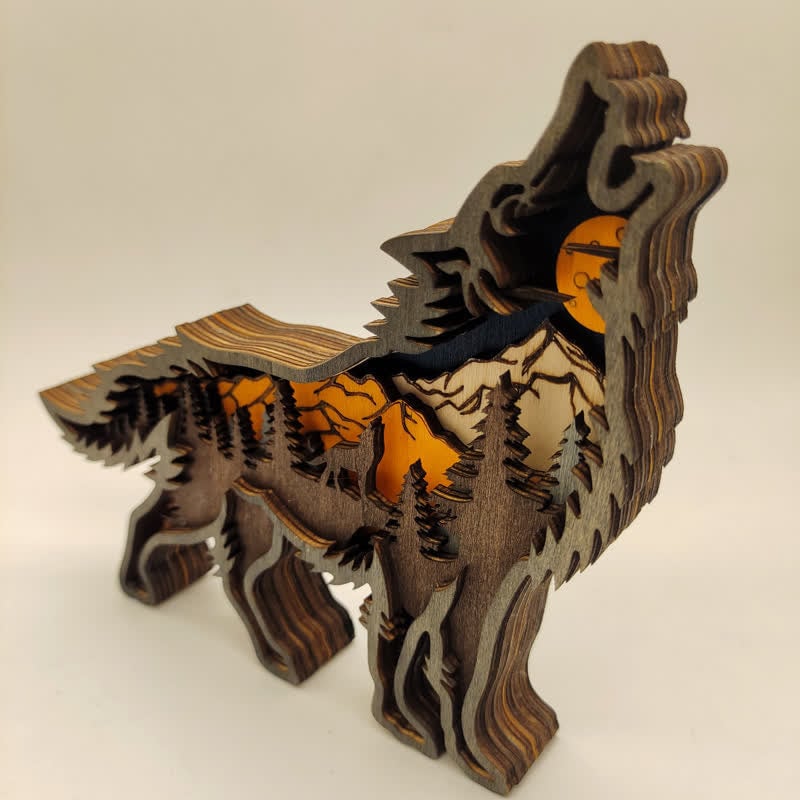 3D Creative Wolf Wood Decoration Forest Animals Wooden Crafts Carved Art