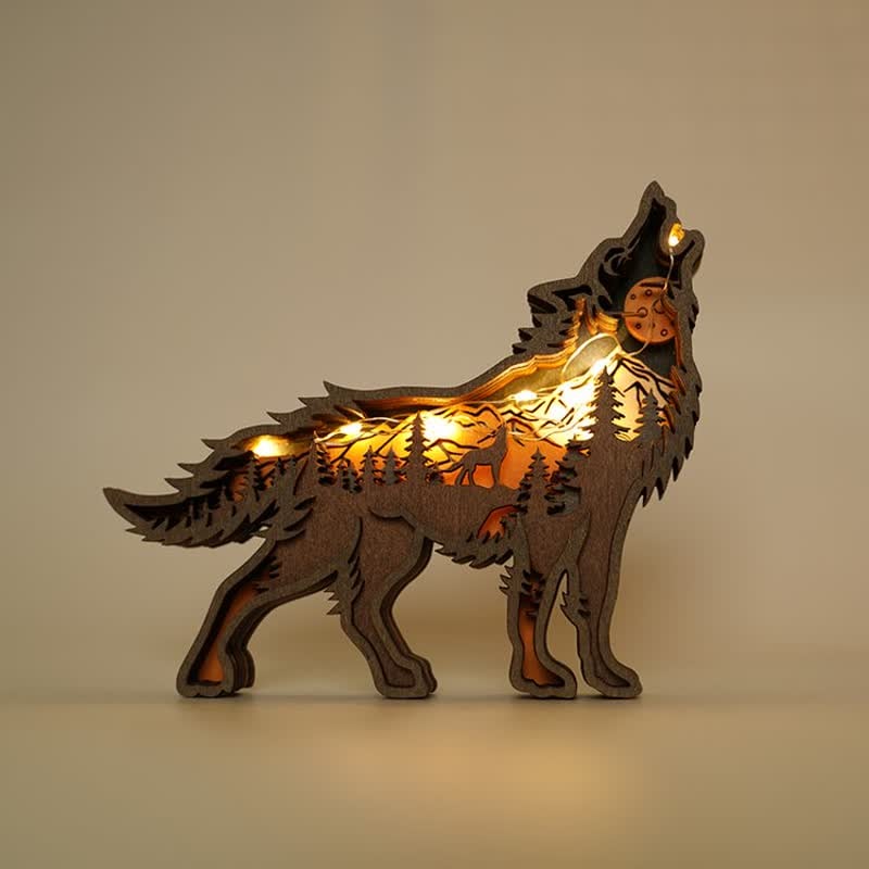 3D Creative Wolf Wood Decoration Forest Animals Wooden Crafts Carved Art