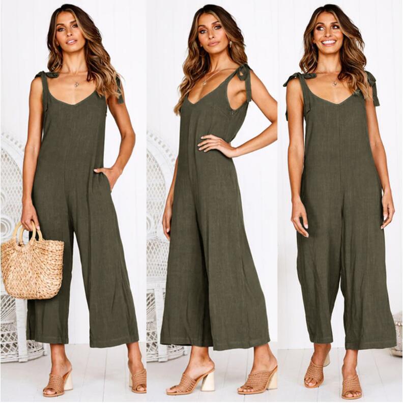 Women's Loose Casual Cotton Linen Jumpsuit