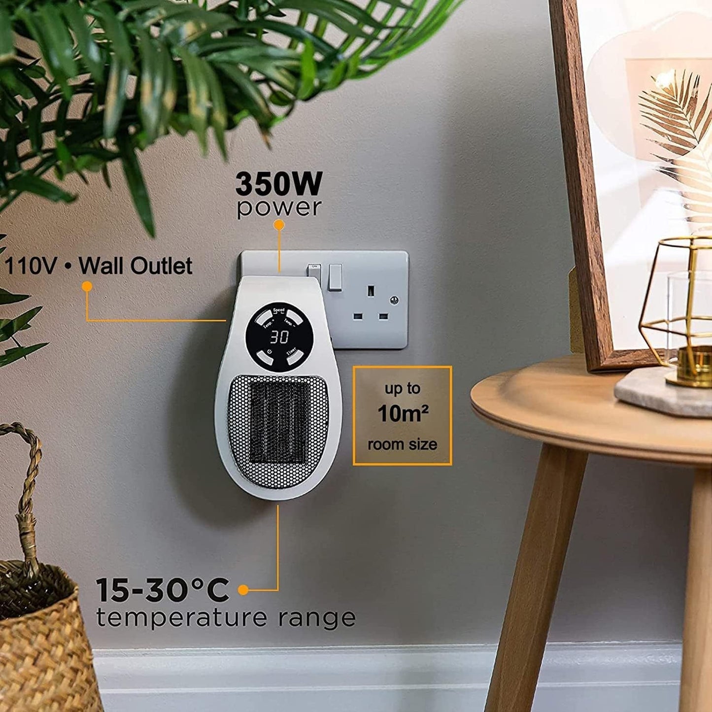 Portable Plug-in Wall Mounted Room Heater Home Mini Remote Heater 500W