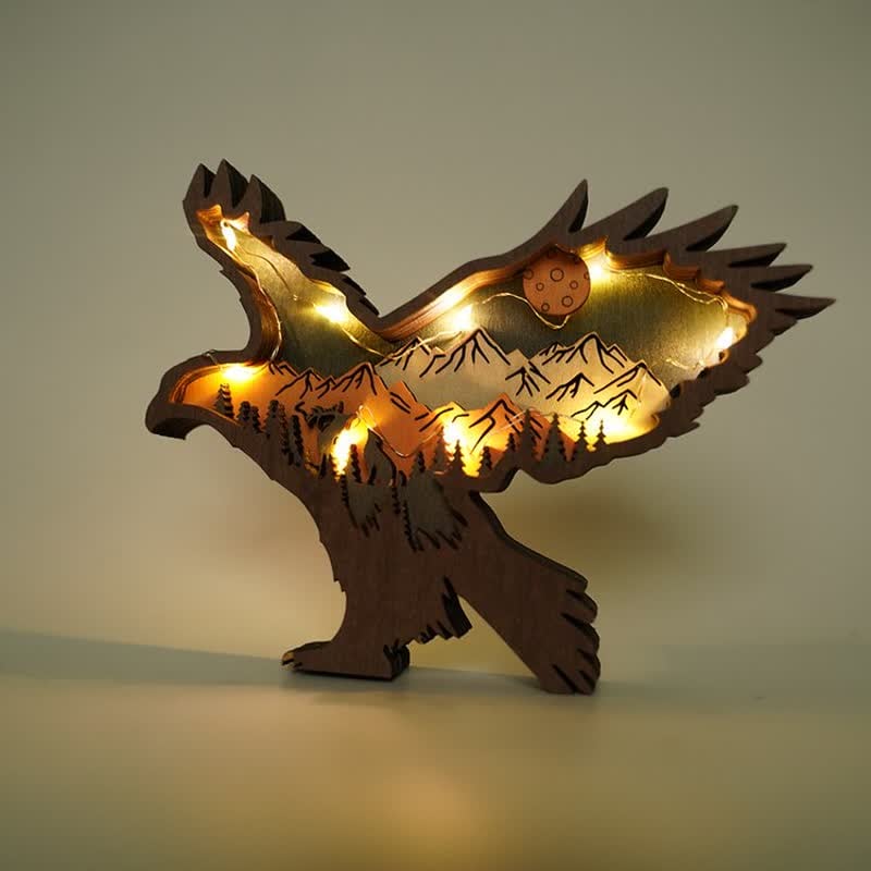 3D Hand Carved Wooden Eagle Decoration Wood Carved Art Flying Eagle Statue Artwork