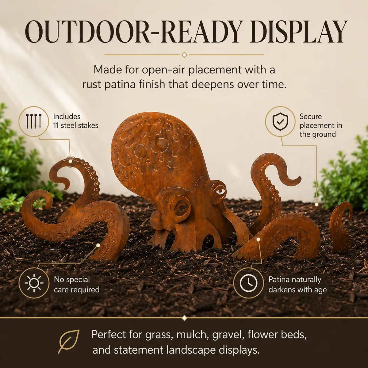 🔥 🐙Rust Patina Giant Squid Garden Sculpture