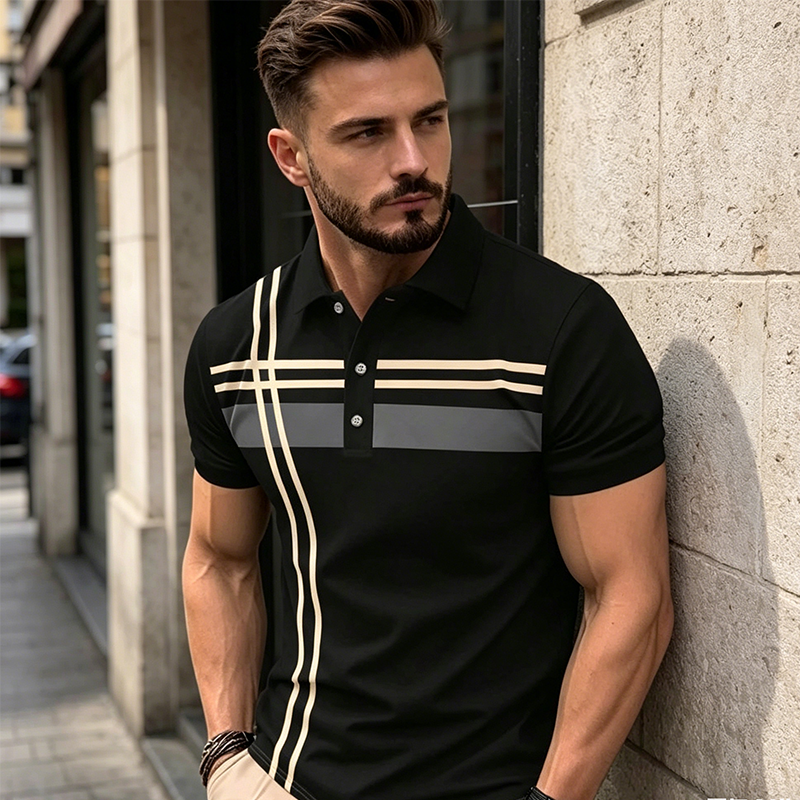 ⏰Men's Striped Short Sleeve Collared Top