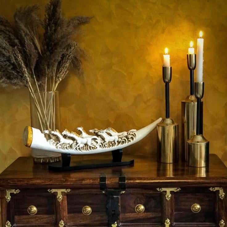 Eight Running Horses Carved In Tusk | Feng Shui Table Accent