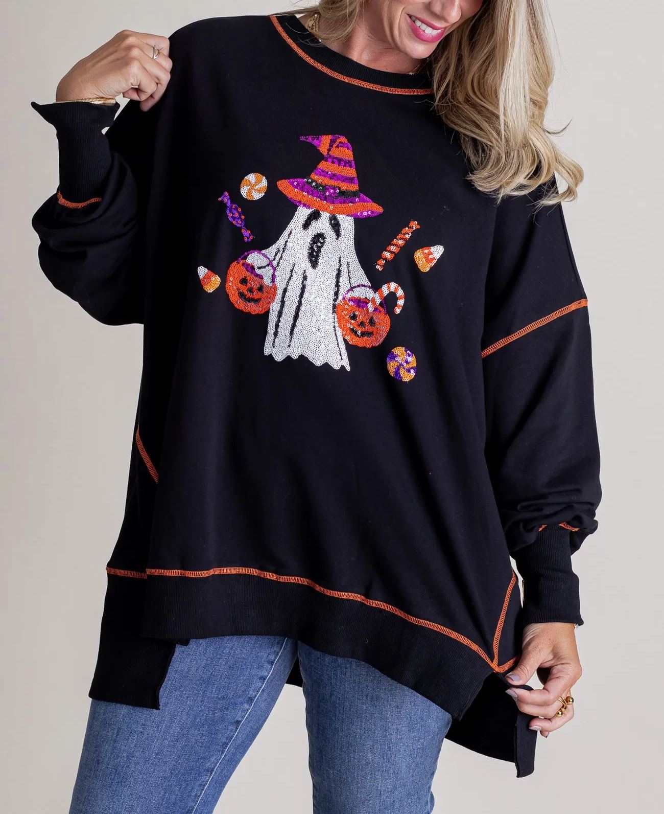 Women's Halloween Sequin Ghost Top