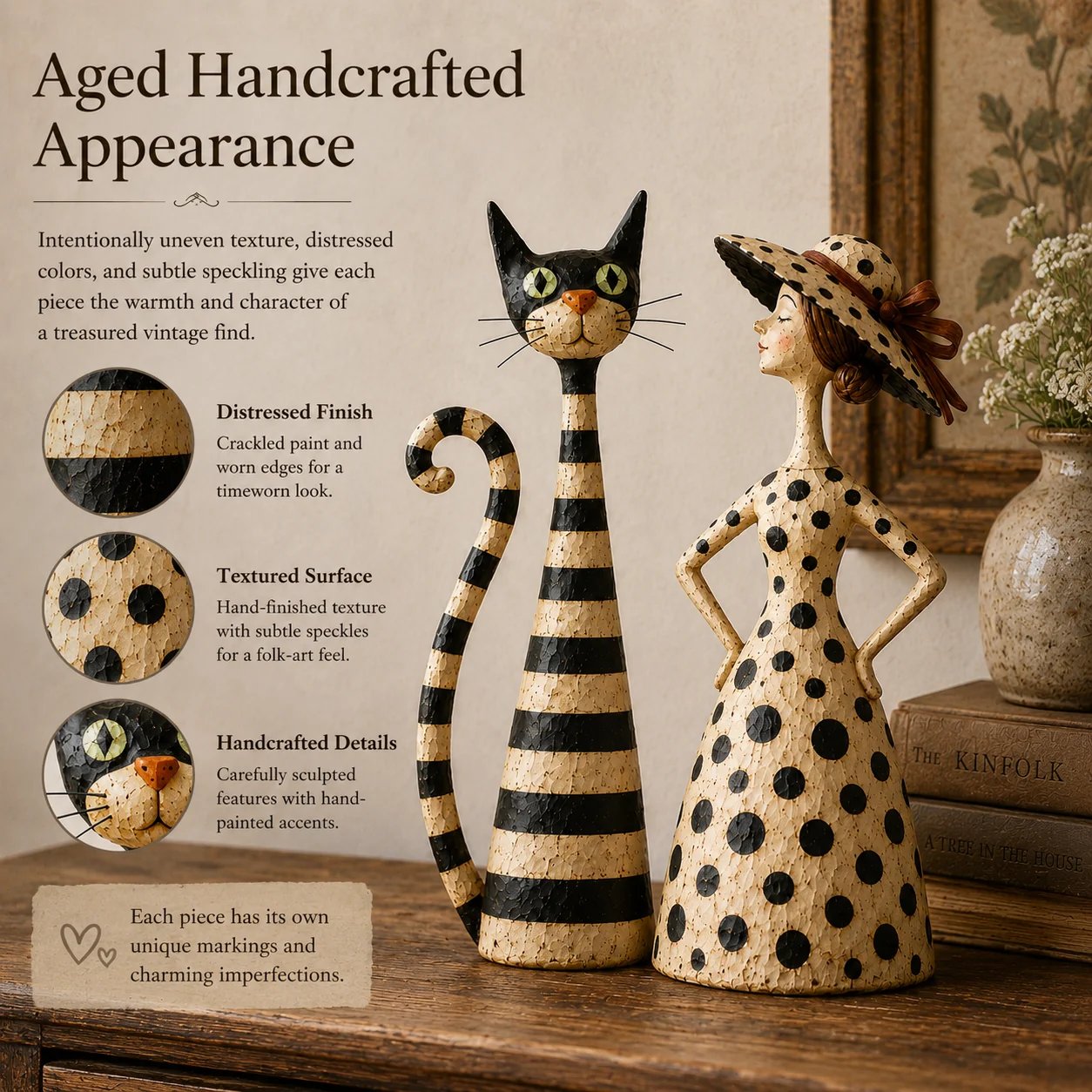 🎉✨Vintage  Cat & Lady Sculptures