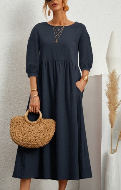 💝Lantern Sleeve Cotton And Linen Summer Dress