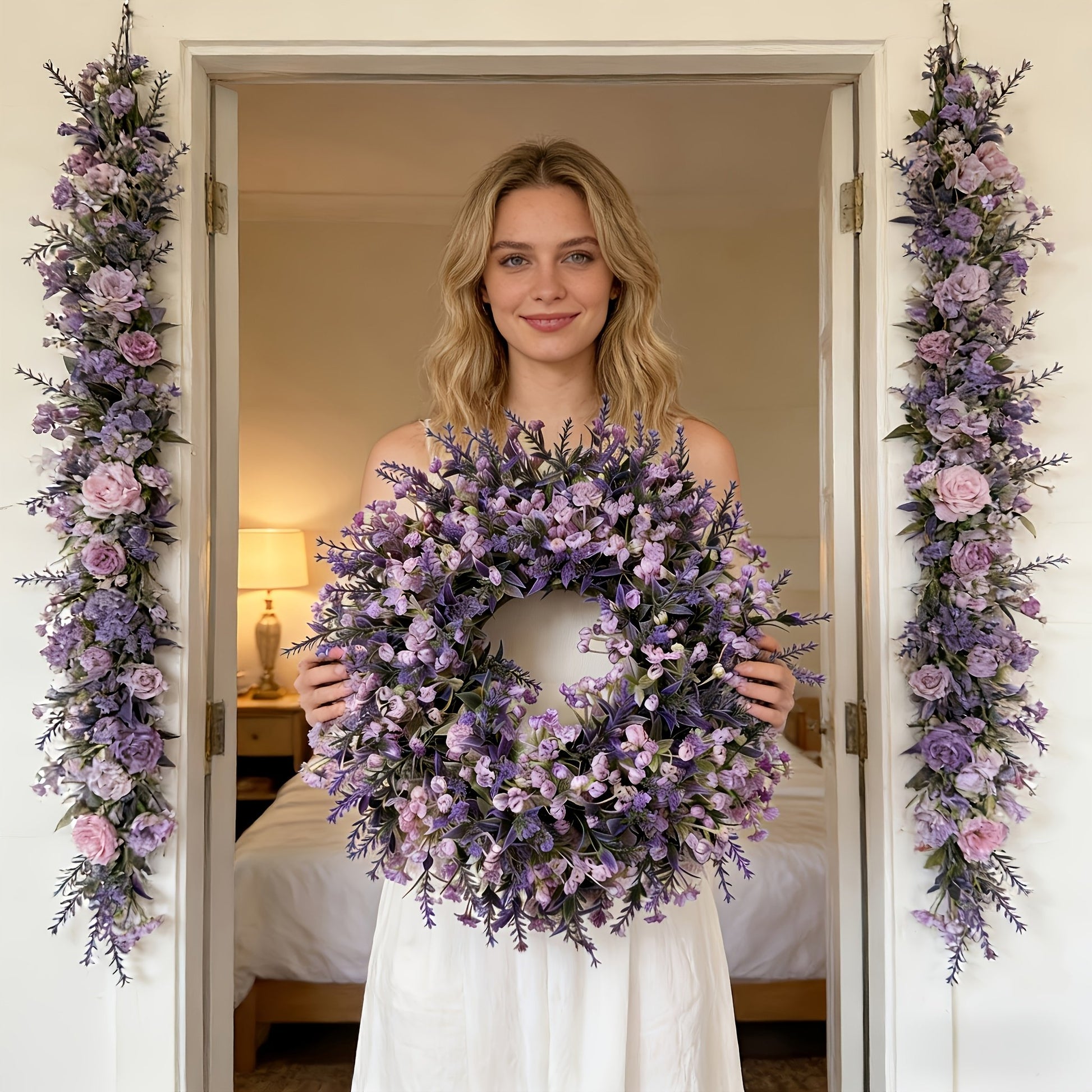 13.78-inch Lavender Artificial Flower Wreath 🌸💜