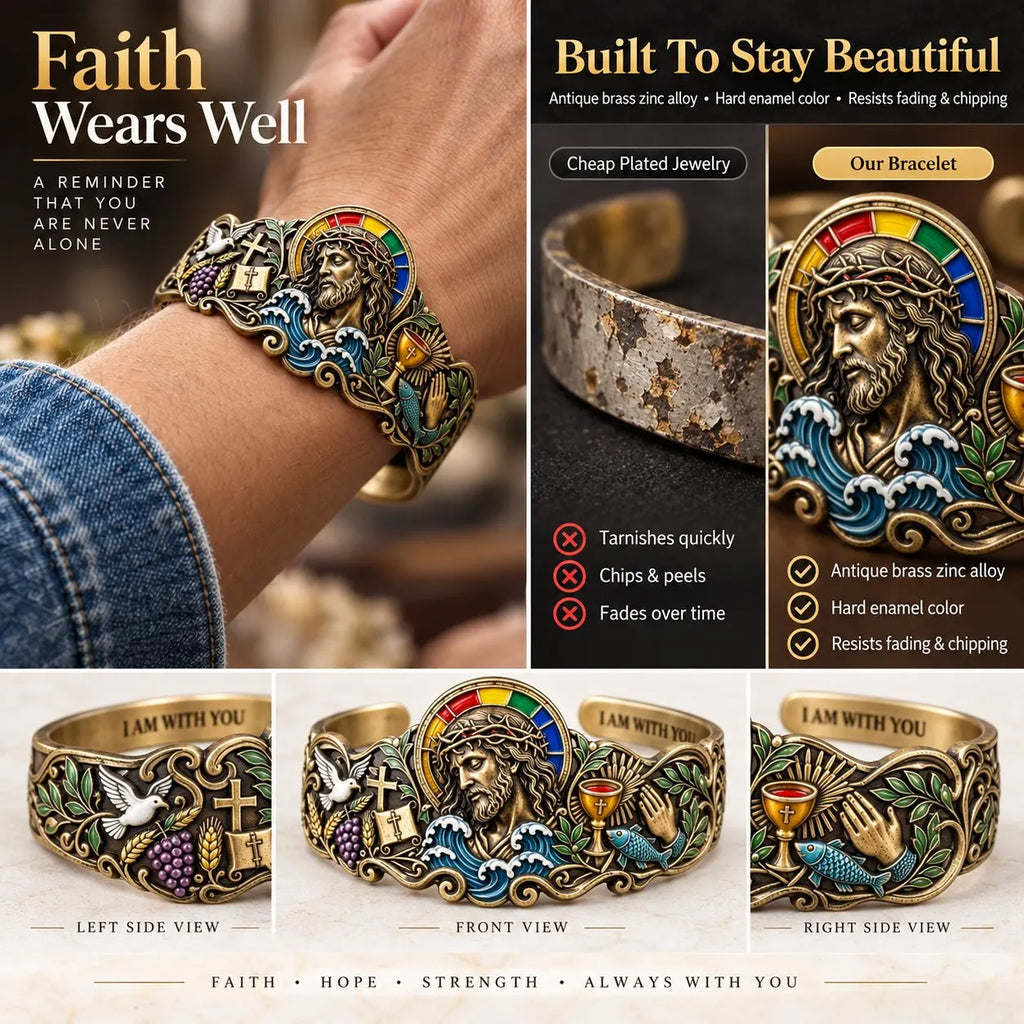 🔥HOT SALE🔥✝️Faith Inspired Jesus Cuff Bracelet | Antique Brass With Scripture Message