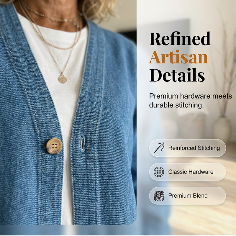 ✨ Women's Classic Button Front Denim Jacket – V-Neck, Breathable Fabric & Relaxed Fit 💙