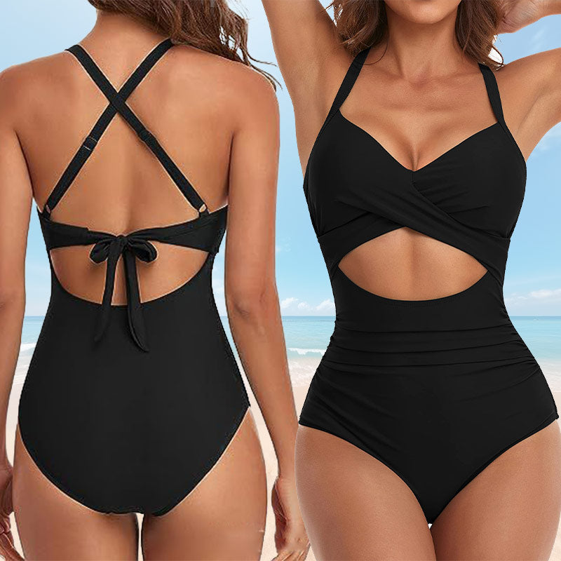 Women's Solid Ribbed Cutout-Front Shaping Swimsuit