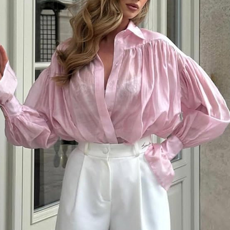 Women's Solid Color Sheer Flared Sleeve Shirt