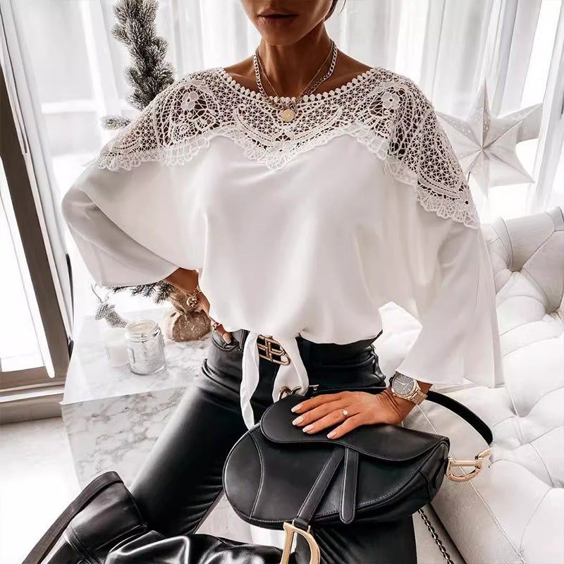 🎉Women's Autumn 3/4 Sleeves Sexy Lace Sewn Elegant Vintage Style Blouse.