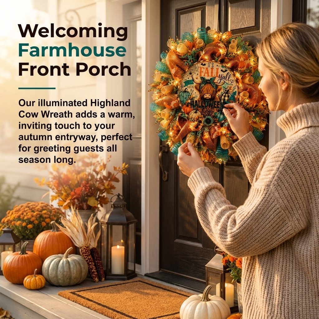 🎉💐Highland Buffalo Autumn Halloween Light Wreath