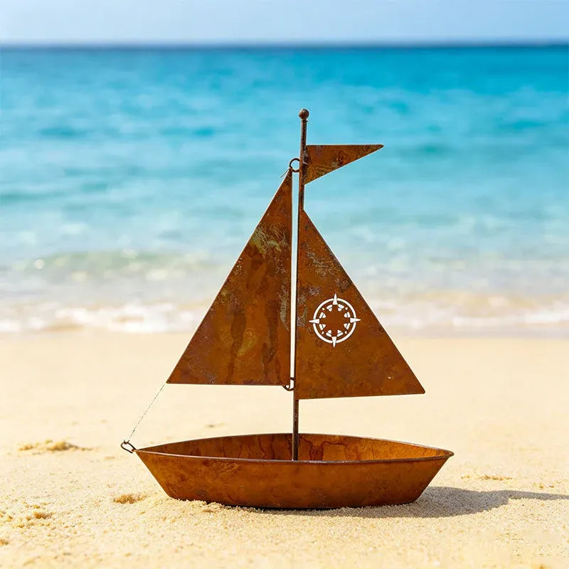 🌱  Rustic Sailboat Metal Planter - Handcrafted, weather-resistant & perfect for succulents, herbs or flowers – charming garden or shelf decor 🏡