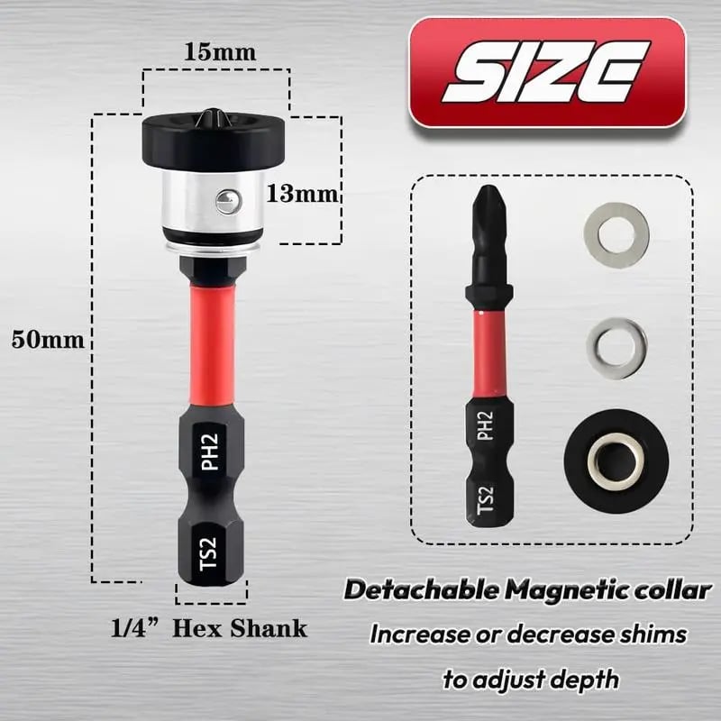 🔩 Drywall Bit Attachment with Depth Stop, PH2 Magnetic Drywall Screwdriver Bits