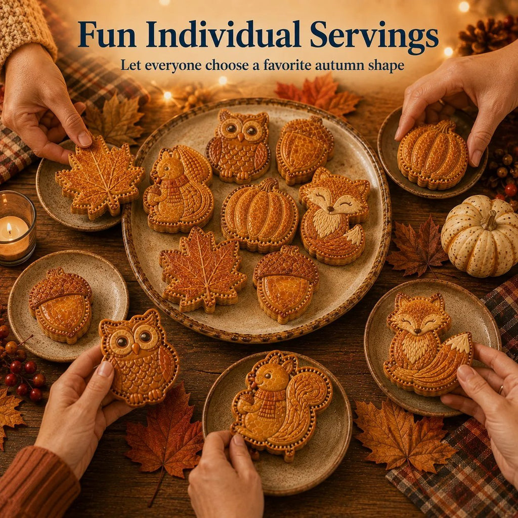 🔥HOT SALE🔥🔥😍 8-Design Fall Mini Pie Mold Collection | Reusable Embossed Molds for Shaping Detailed Owl, Fox, Turkey, Pumpkin, Acorn & More