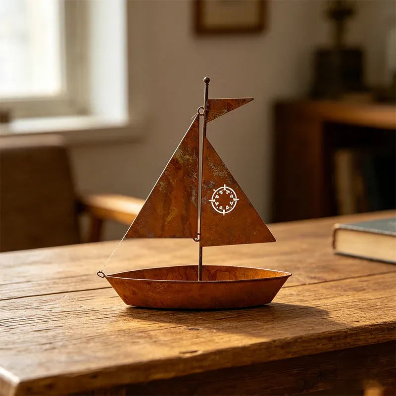 🌱  Rustic Sailboat Metal Planter - Handcrafted, weather-resistant & perfect for succulents, herbs or flowers – charming garden or shelf decor 🏡