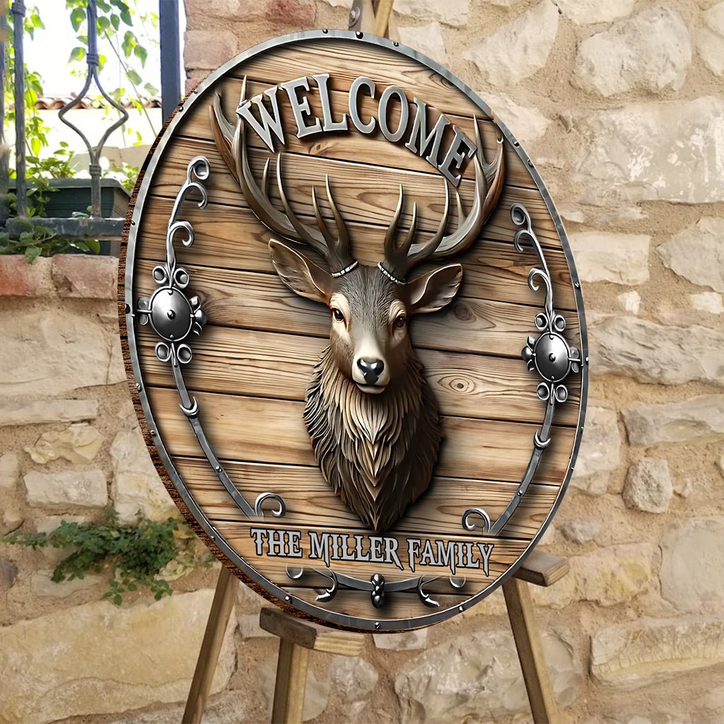 Retro Elk Welcome Sign-Artificial Wooden Wall-Hung Plaque With Rural Theme